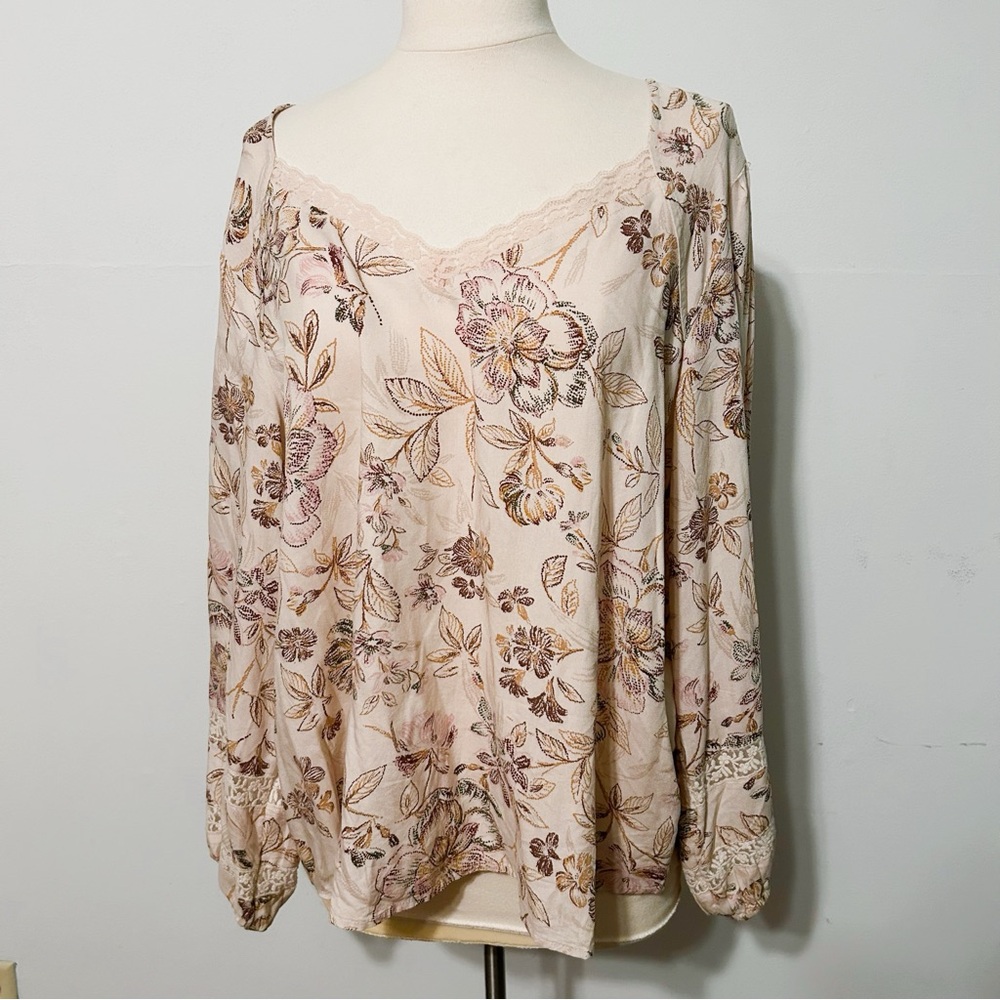 Maurices Floral Print Blouse - Cream and Brown